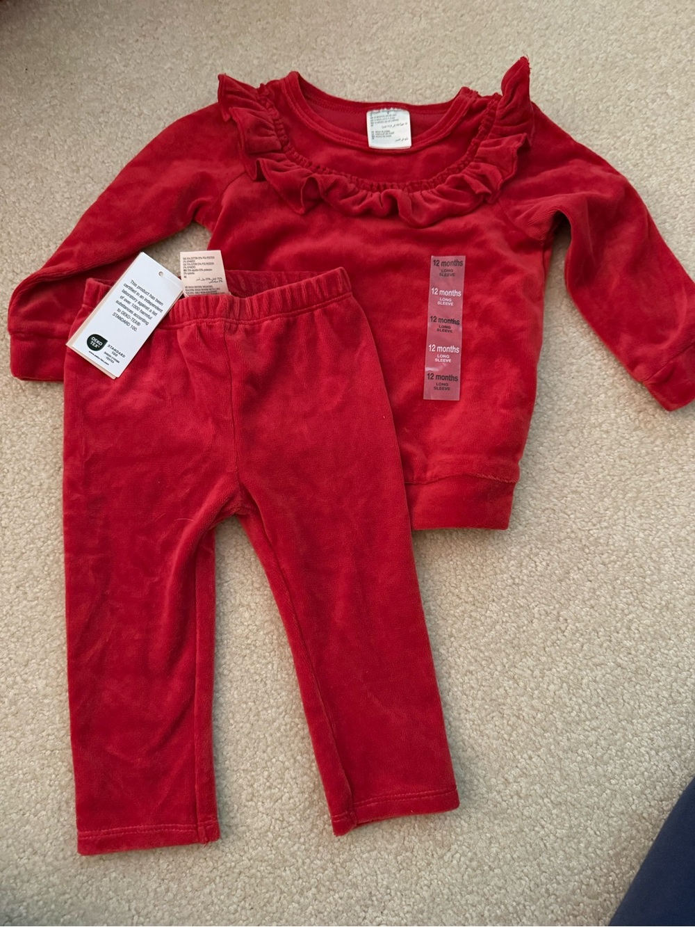 First Impressions Red Velour Baby Ruffle Top & Leggings